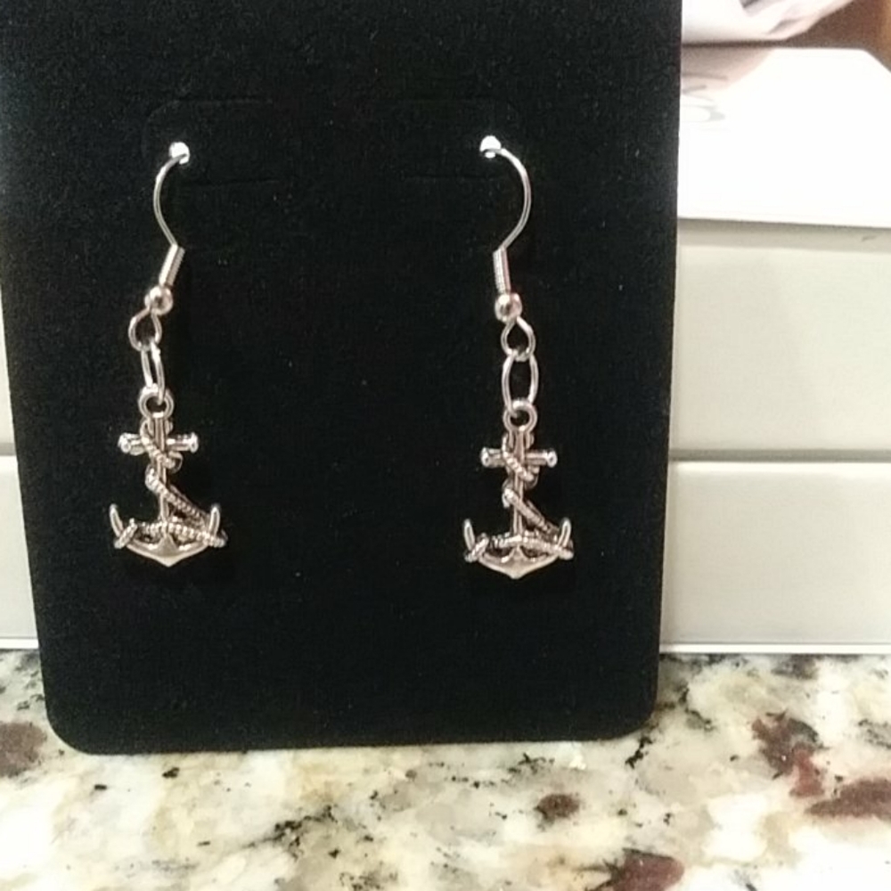 Anchor with rope silver earrings